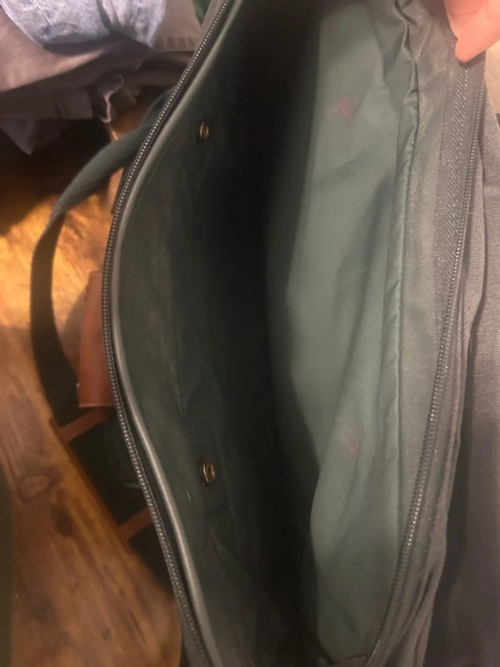 Green Canvas Laptop Bag with Brown Trim - Jaguar